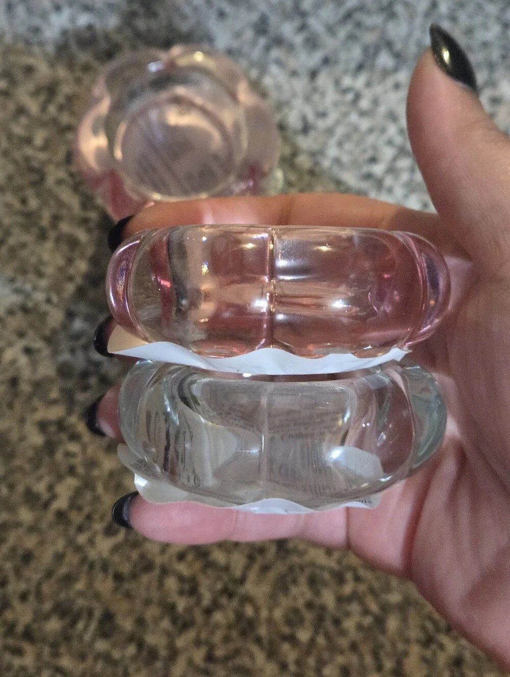 Set of 4 Floral Glass Tea Light Holders - Clear & Pink